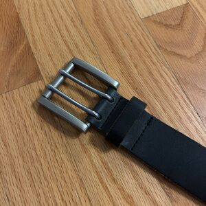 Black Leather Belt with Silver Buckle